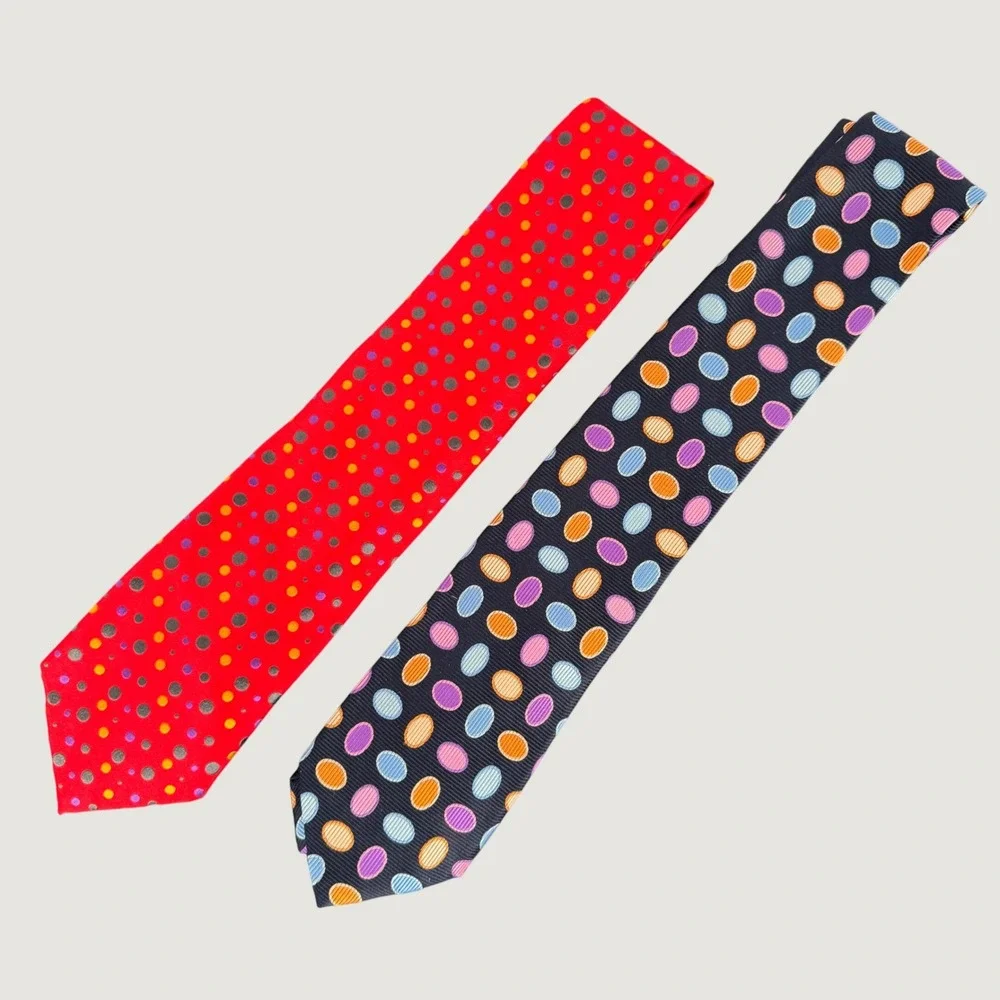 Paul Fredrick Mens Silk Tie Lot 2 Polka Dot Red Navy Blue Geometric Professional
